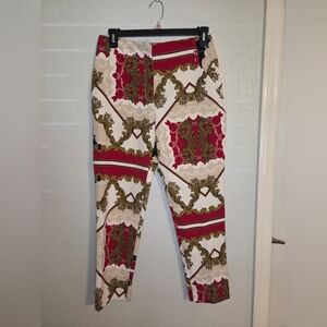 7th Av Elegant Red and Gold Patterned Straight Leg Pants